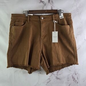 Judy Blue Shorts Womens 3X Brown Denim Jean Mid Cut Off Frayed Brandy Sienna